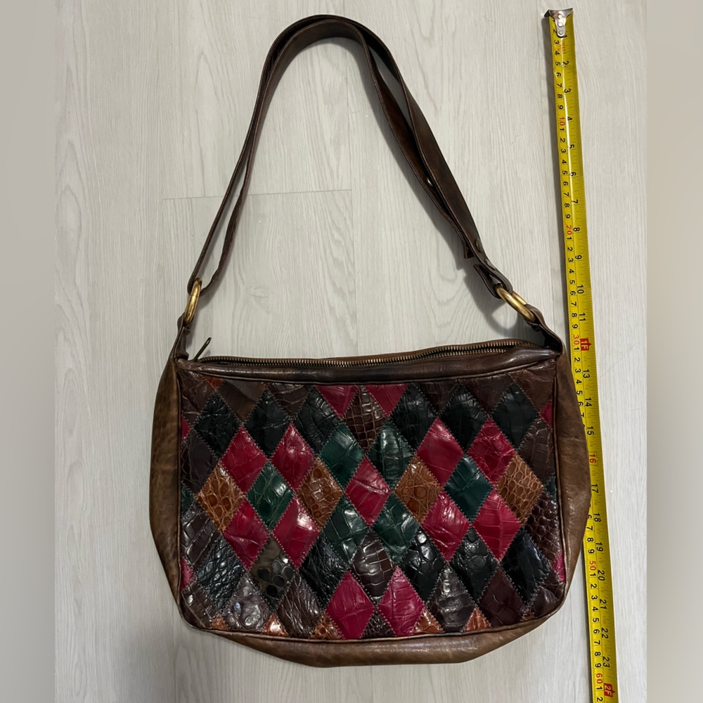 Leather Vintage Crocodile patchwork bag branded Corrente with suede interior - Picture 8 of 10
